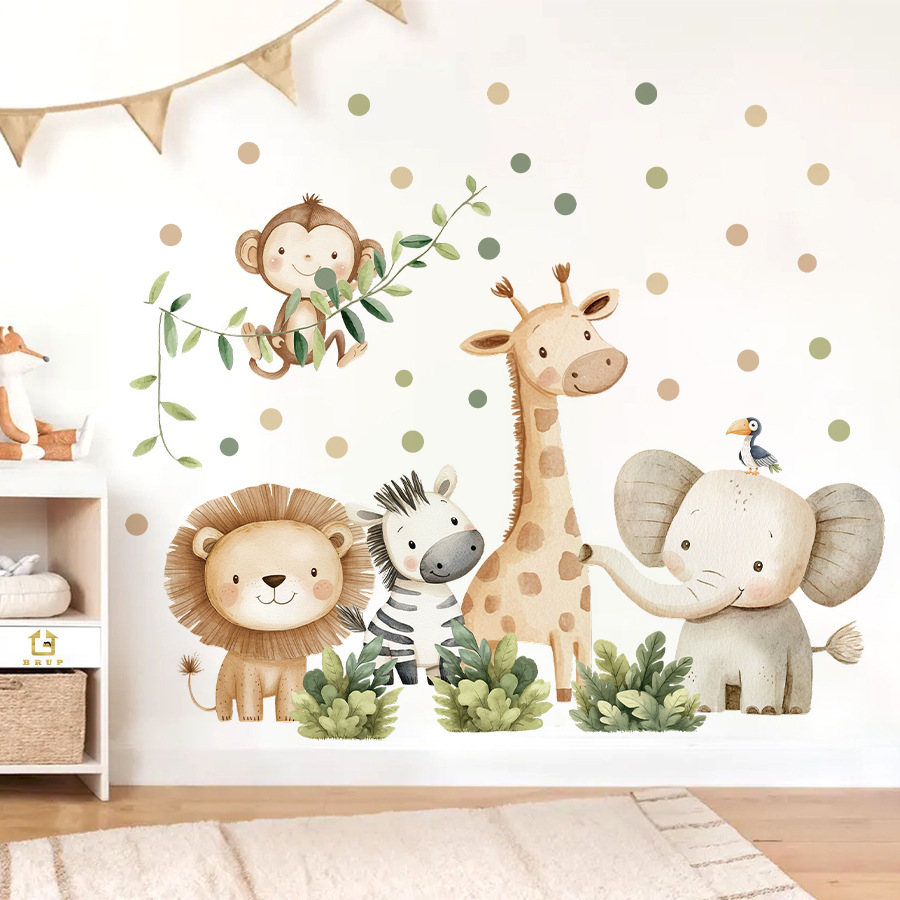 Baby Nursery Wallpaper Girl - Boho 숲 동물 벽 스티커 어린이