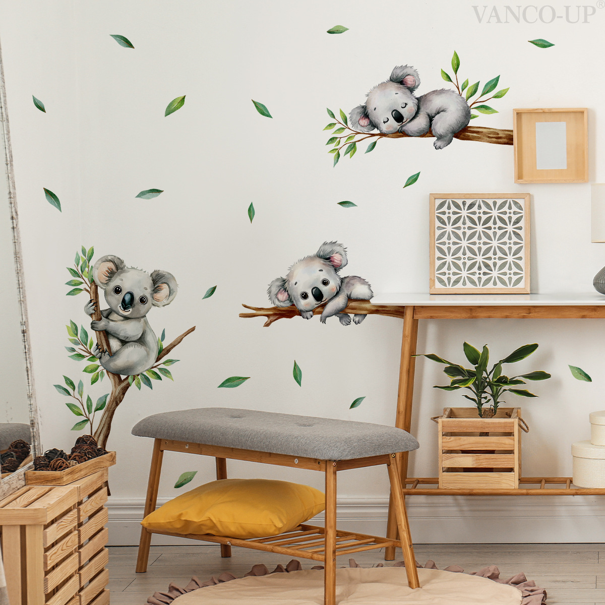 Wall Decal Nursery - 만화 코알라 나무 가지에 오르는 벽