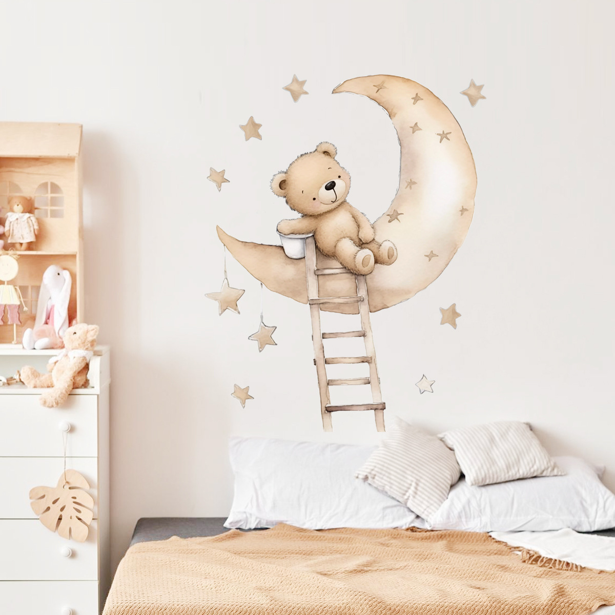 Baby Nursery Wallpaper Girl - 귀여운 곰 별 벽 스티커 아이