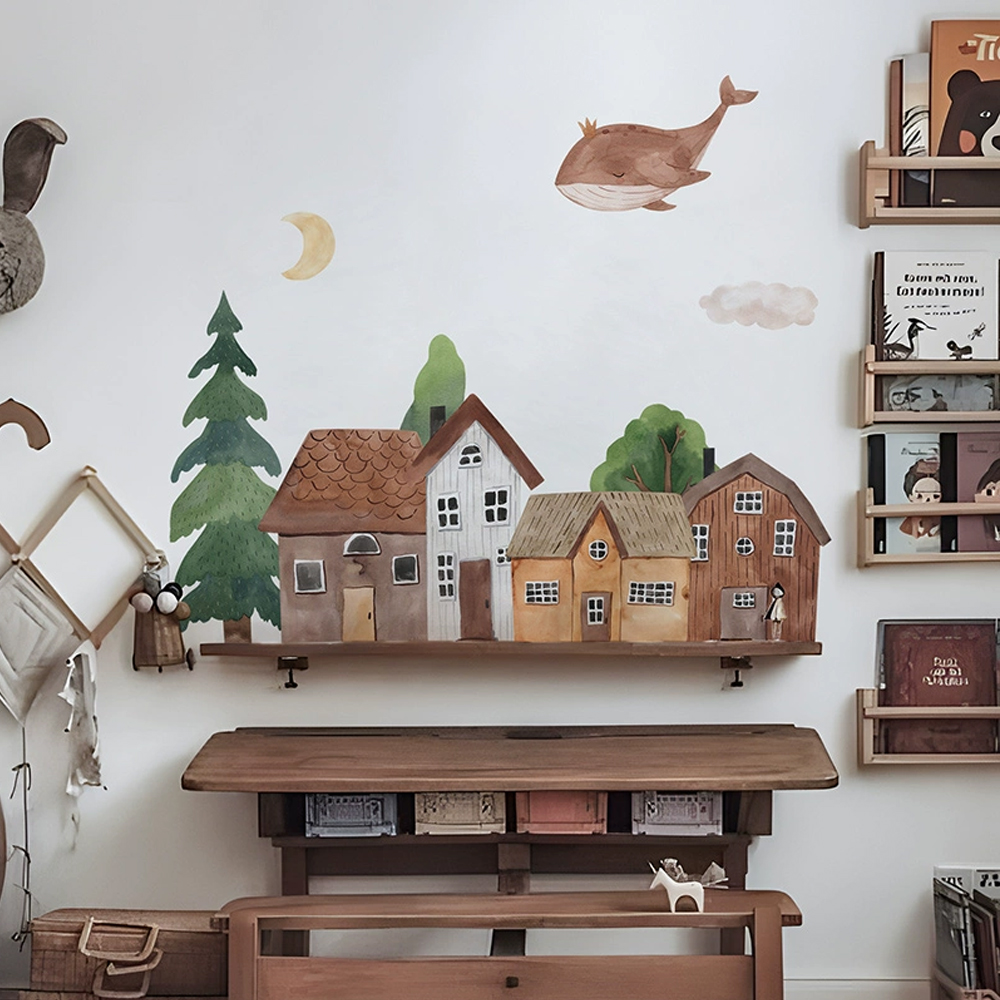 Wall Decal Nursery - 패브릭 만화 숲 빈티지 타운 벽