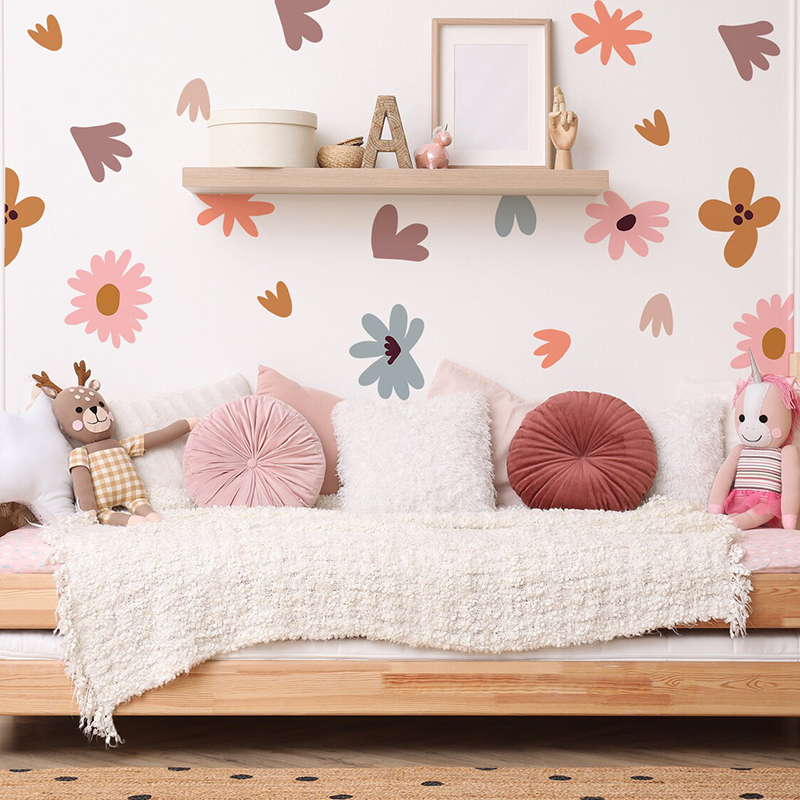 Baby Nursery Wallpaper Girl - DIY 여러 가지 빛깔의 꽃 벽