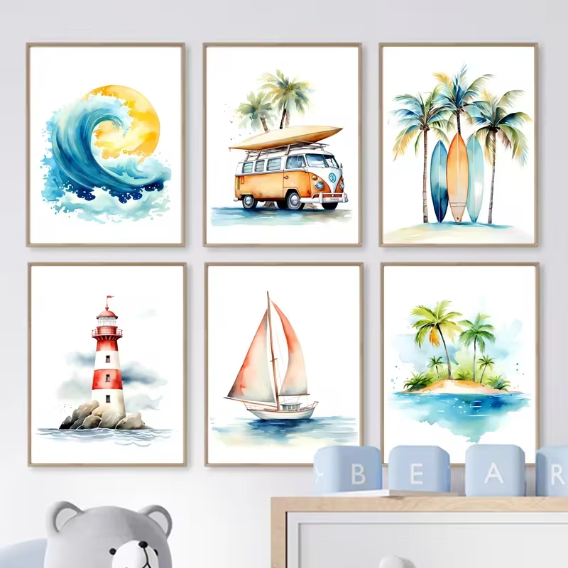 서핑용 바다 테마 보육원 해변 등대 벽 아트 캔버스 페 - Baby Nursery Ocean Theme 리뷰 및 가격
