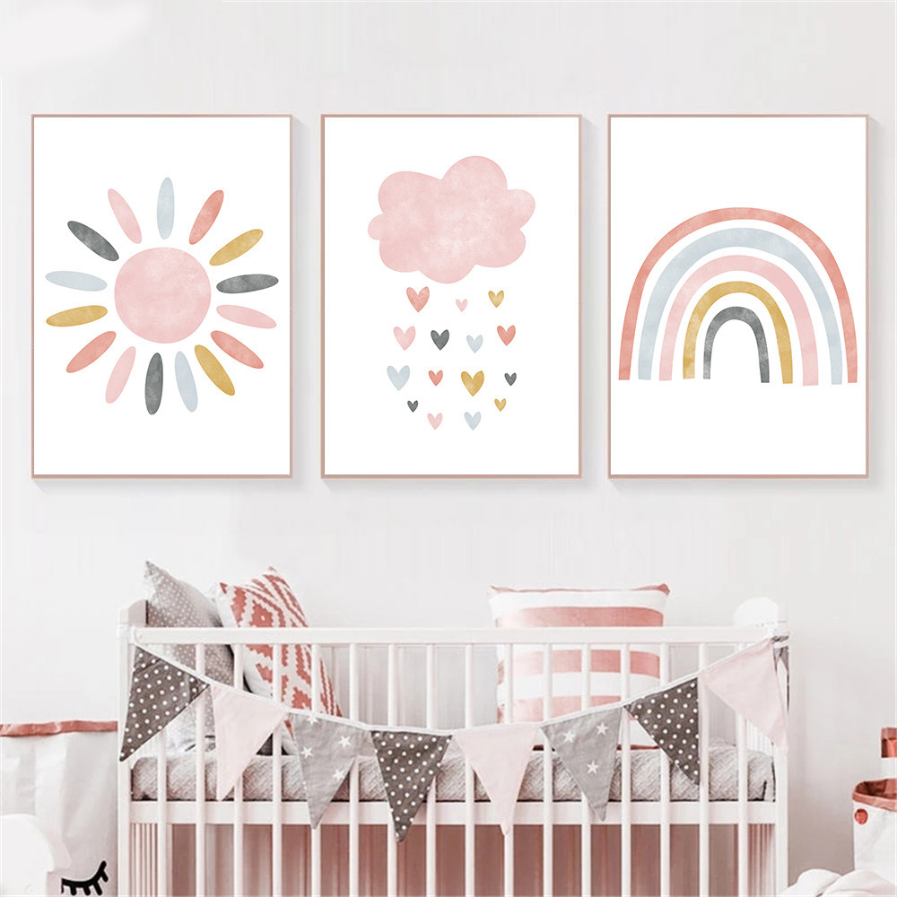 (프레임 없음) 어린이 캔버스 인쇄 핑크 만화 구름 태 - Baby Nursery Picture Frames 리뷰 및 가격