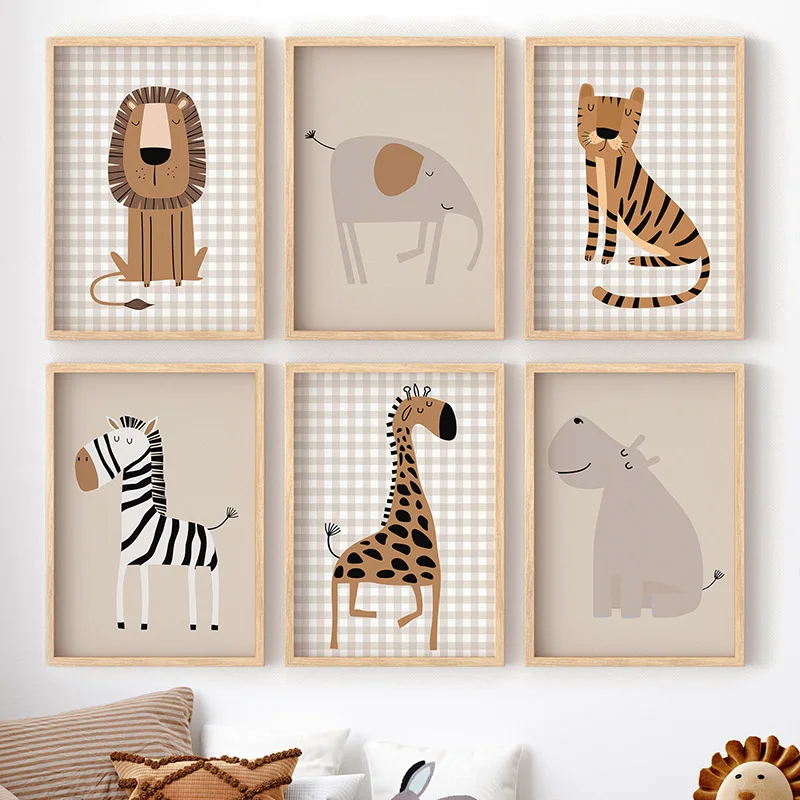(프레임 없음) 사자 호랑이 코끼리 기린 정글 동물 보 - Baby Nursery Picture Frames 리뷰 및 가격