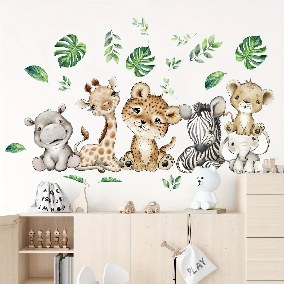 1PC 만화 귀여운 하마 호랑이 코끼리 사슴 나무 동물 - Wall Decal Nursery 리뷰 및 가격