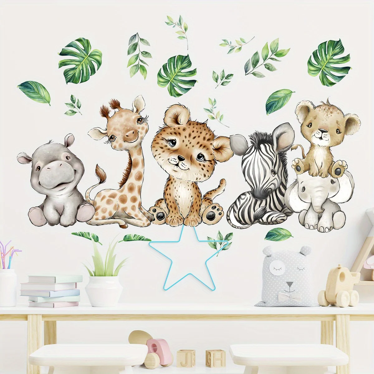 1PC 만화 귀여운 하마 호랑이 코끼리 사슴 나무 동물 - Wall Decal Nursery 리뷰 및 가격