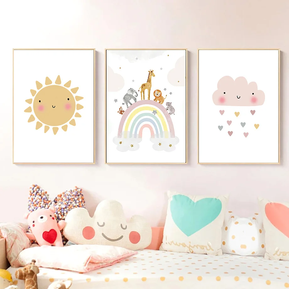 기린 코끼리 열기구 태양 무지개 보육원 북유럽 포스터  - Baby Nursery Products 리뷰 및 가격