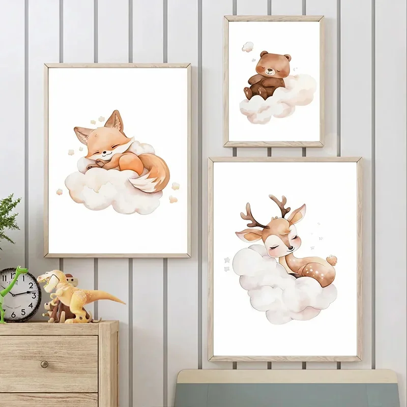 만화 구름 동물 캔버스 회화 벽 예술 귀여운 너구리 여 - Baby Nursery Picture Frames 리뷰 및 가격