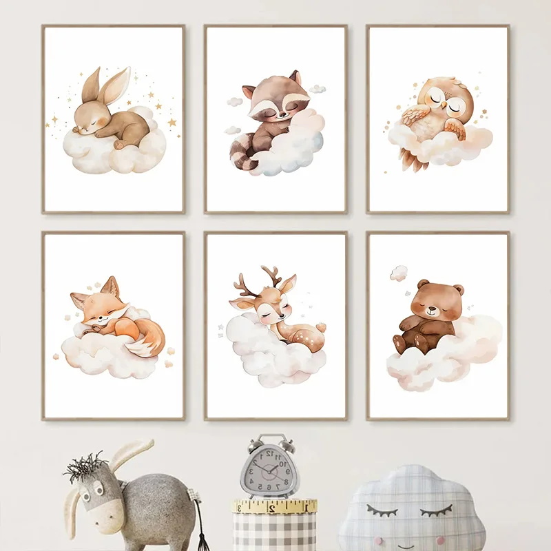 만화 구름 동물 캔버스 그림 벽 예술 귀여운 너구리 여 - Baby Nursery Picture Frames 리뷰 및 가격
