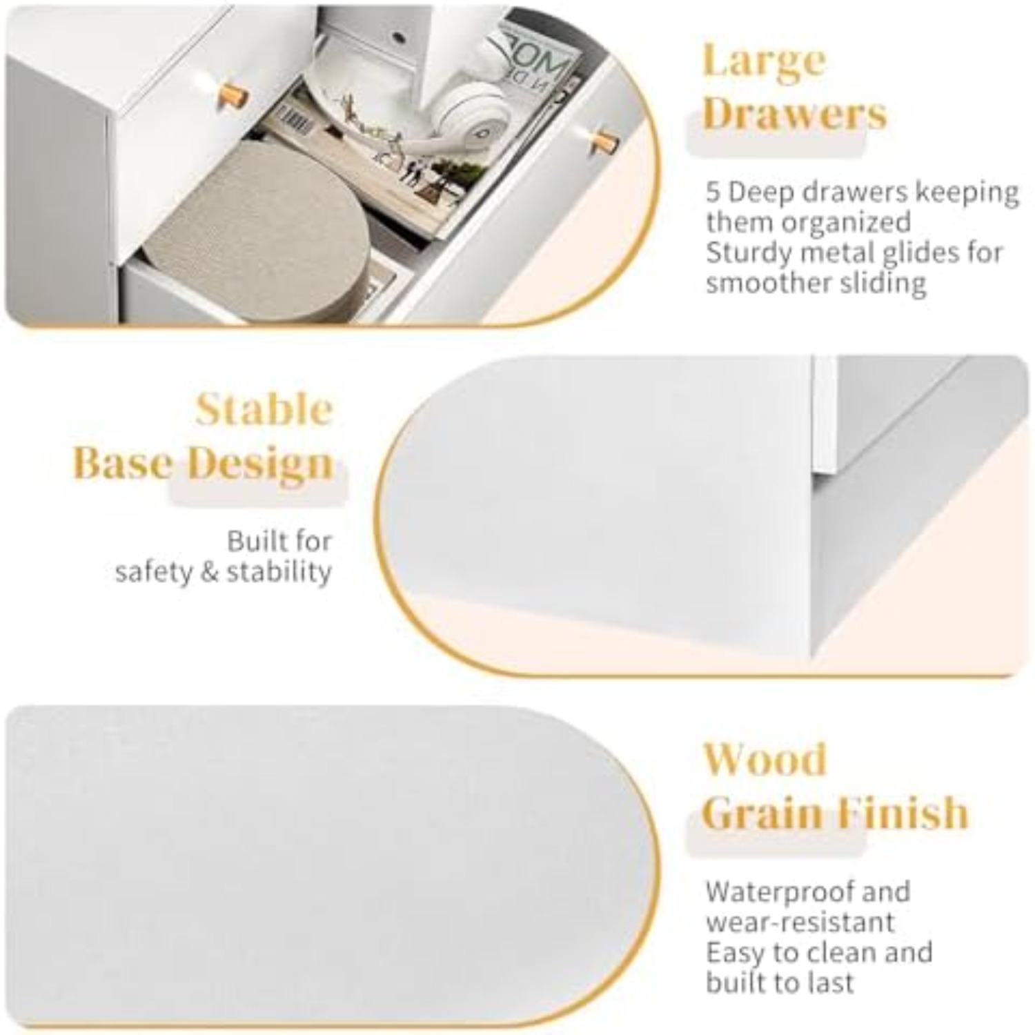 흰색 6단 서랍장, 로즈 골드 손잡이 모던 침실용 서랍 - Drawer Dresser White 리뷰 및 가격