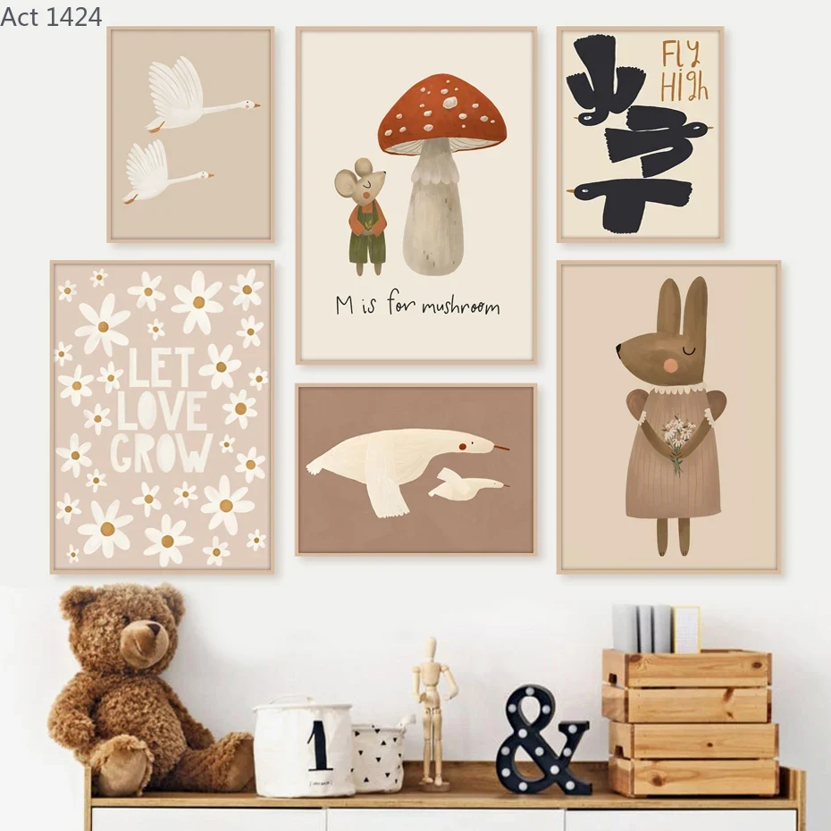 보헤미안 스타일 만화 토끼 쥐 거위 포스터, 아기방 벽 - Baby Nursery Picture Frames 리뷰 및 가격